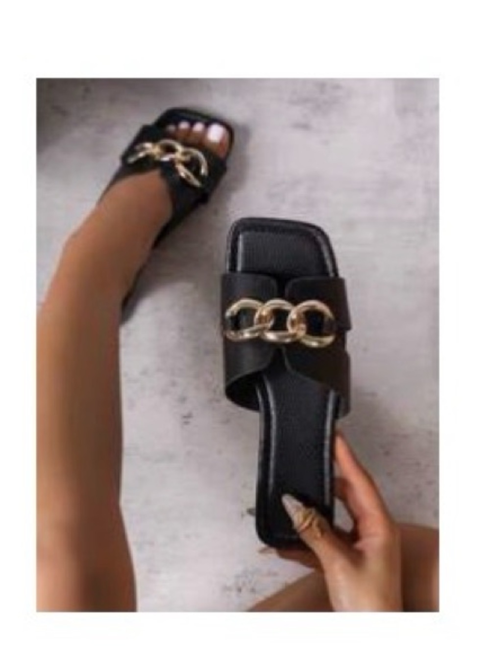 Black Chain-Accent Slide Sandals - Women